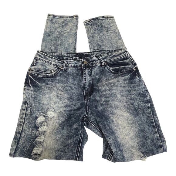 REVOLT Acid Wash Jeans Distressed Ripped Blue Stretch Denim - Picture 1 of 10